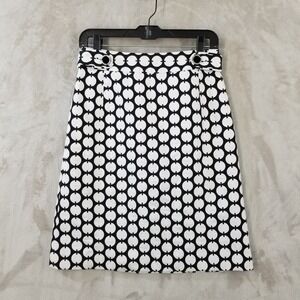Tory Burch Pencil Skirt Women 4 Mod Polka Dot Belted Logo Button Lined Office